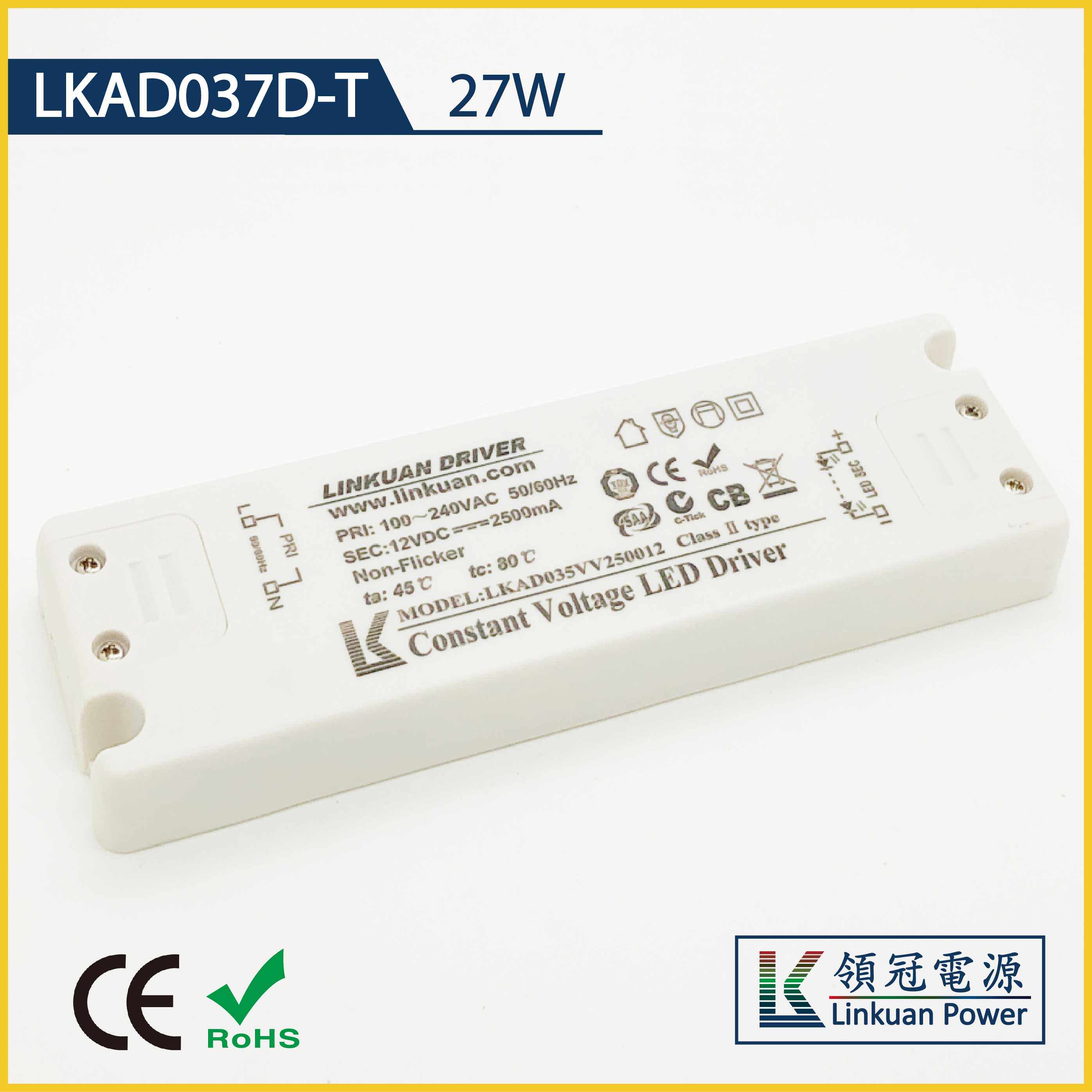 LKAD037D-T 27W 10-42V 650mA slim triac dimmable led driver